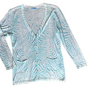 J. McLaughlin Button Up Cardigan Light Blue Cotton Blend Zebra Print Size Large